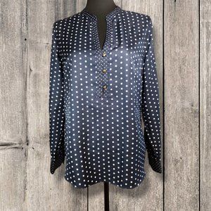 The Limited Blue and White Polka Dot Half Button Down Long Sleeve Blouse, Large